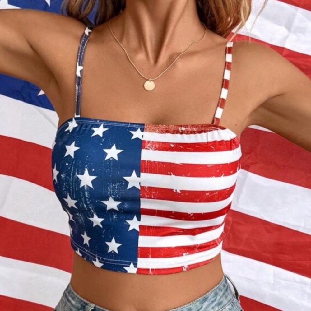 🇺🇸 American Flag Print Cropped Tank Top